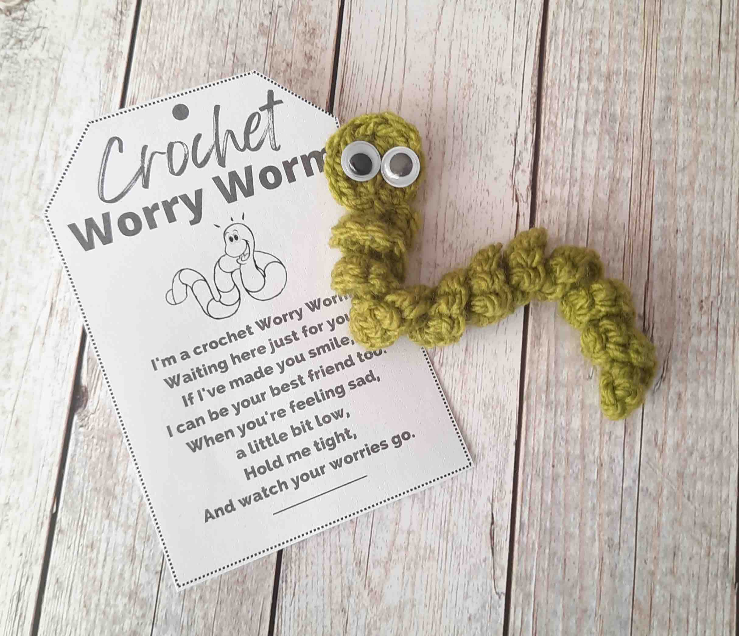 free crochet worry worm pattern + (pdf printable poem tags)